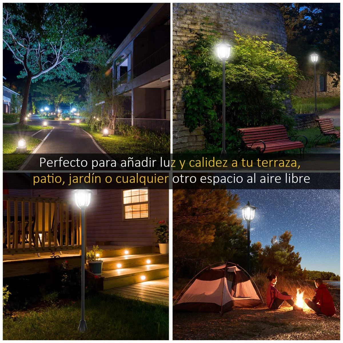 Farol de jardim clássica IP44 com luzes solares inteligentes LED 15x15x120 cm preto - Image 8