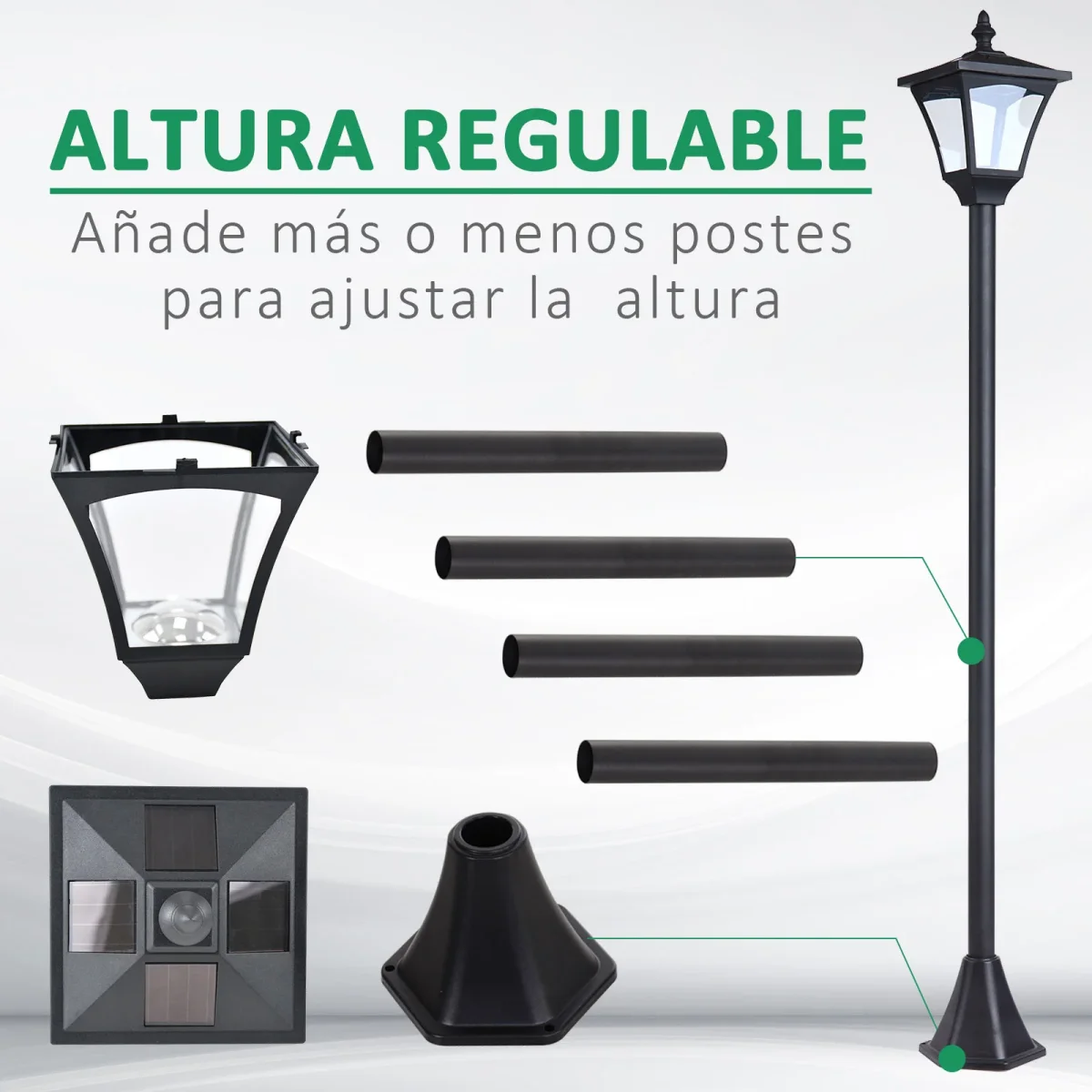Farol de jardim clássica IP44 com luzes solares inteligentes LED 15x15x120 cm preto - Image 5