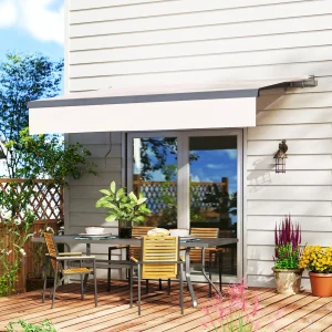 Toldo Retrátil Manual para Jardim Toldo Exterior Ajustável com Manivela Proteção UV Estrutura de Metal e Alumínio 295x200 cm Creme