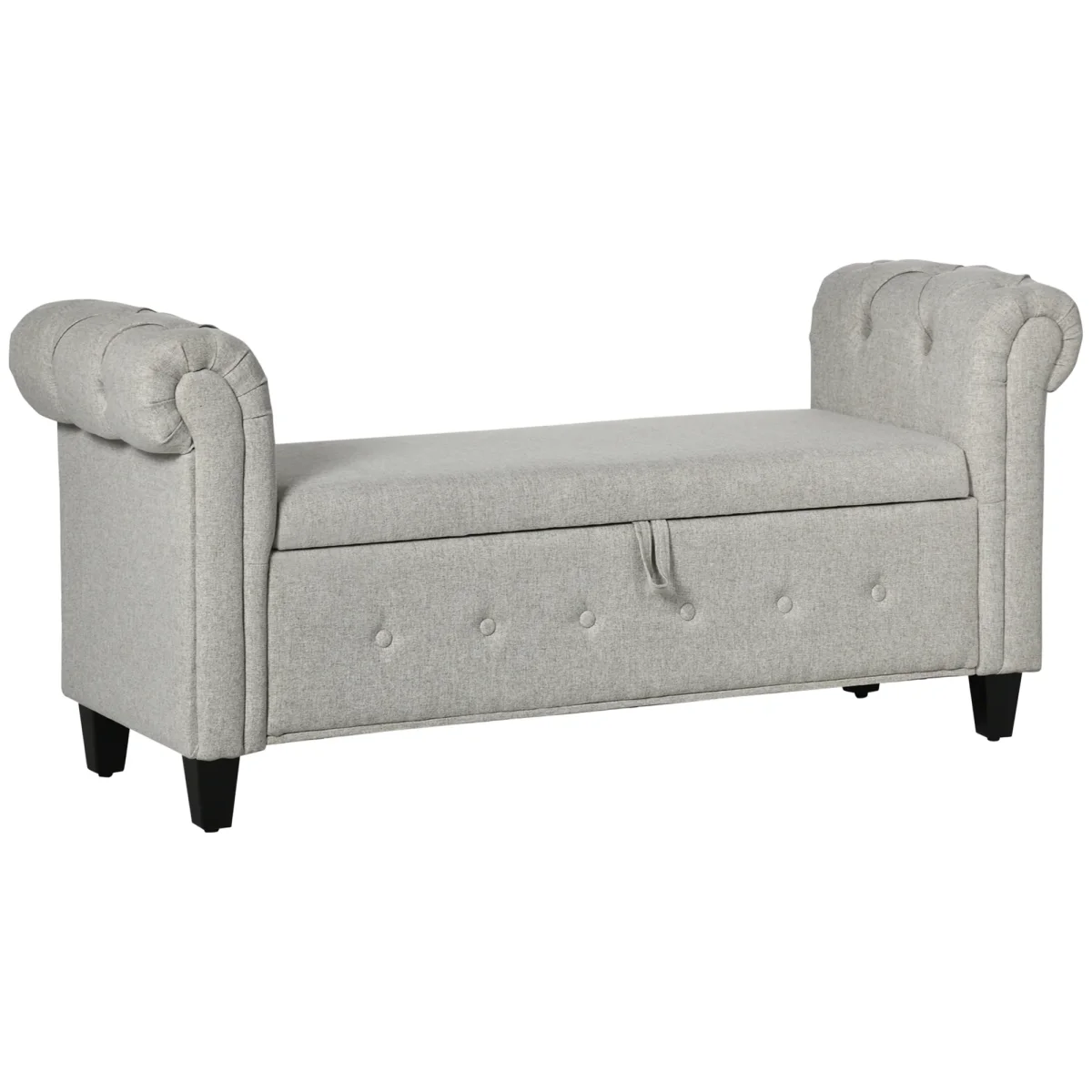 Banco de Pé de Cama Banco de Armazenamento de Linho com Dobradiças na Tampa Pés de Madeira e Apoio para os Braços para Dormitórios Sala de Estar Corredor Carga 150kg 146,5x49x74,5cm Cinza Claro - Image 3