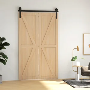 4FT / 122CM Kit de ferragens para porta deslizante dobrável para 2 portas com trilho para celeiro preto