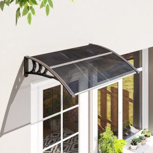 Marquise para Portas e Janelas 100x75x23 cm Marquise de Proteção contra Sol e Chuva com Cobertura de Policarbonato Preto