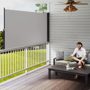 Toldo Lateral Retrátil Toldo Enrolável de Privacidade e Proteção Solar para Jardim Varanda 300x140 cm Cinza Claro