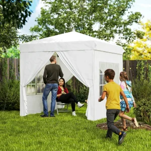Tenda Dobrável Pop-Up Tenda 248x248x270 cm com 4 Paredes Laterais Anti-UV Altura Ajustável e Bolsa de Transporte para Campismo Festas Branco