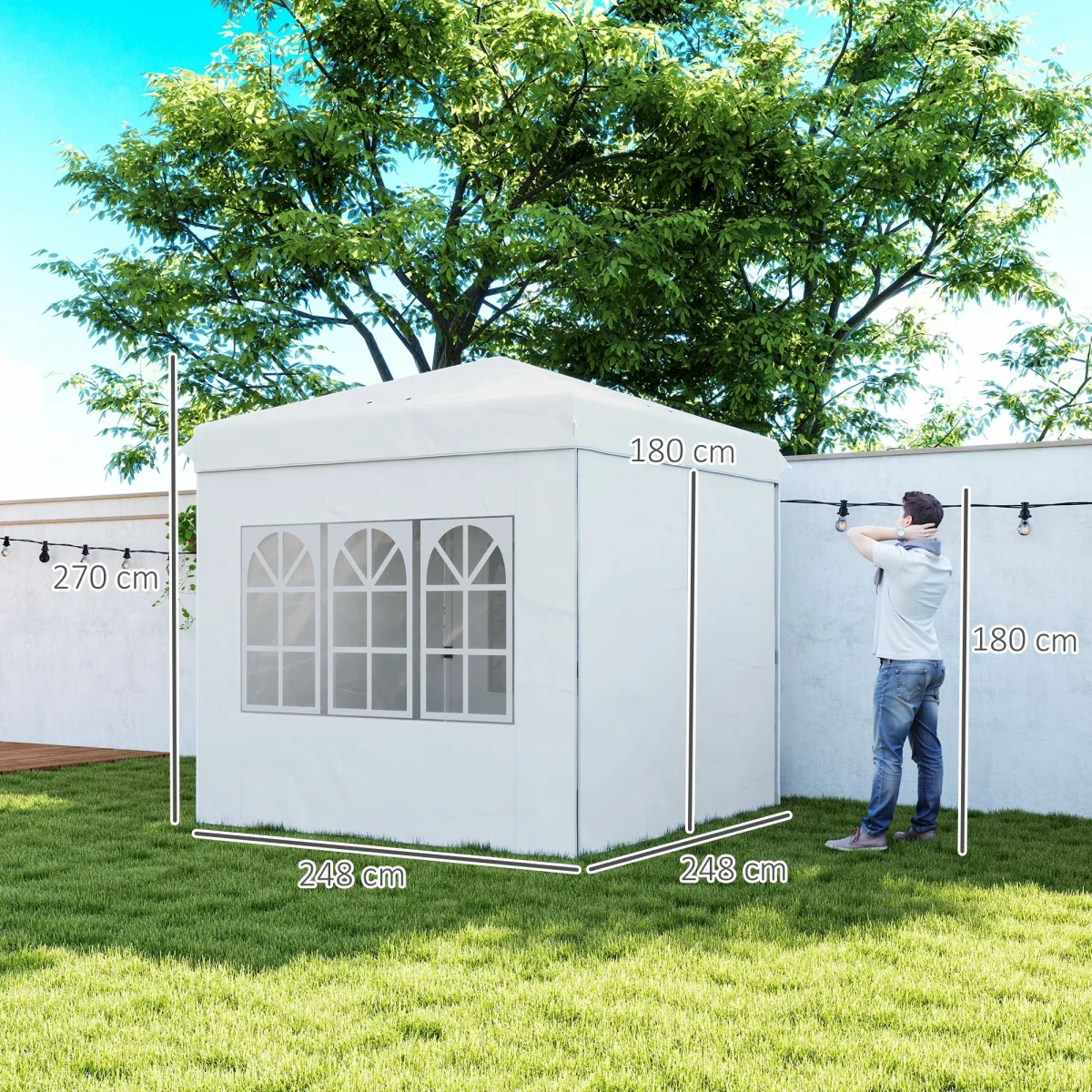 Tenda Dobrável Pop-Up Tenda 248x248x270 cm com 4 Paredes Laterais Anti-UV Altura Ajustável e Bolsa de Transporte para Campismo Festas Branco - Image 4