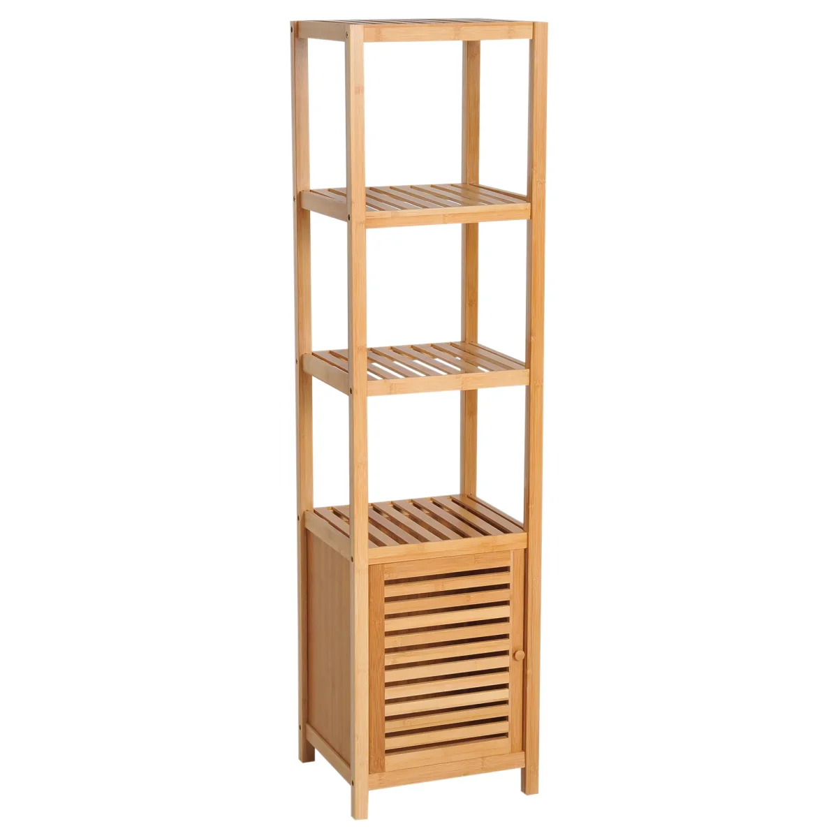 Estantes de bambu para o banheiro Armário alto Livraria Organizador 4 Níveis 1 Porta 36x33x140cm - Image 3