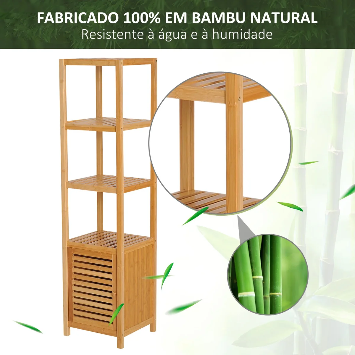 Estantes de bambu para o banheiro Armário alto Livraria Organizador 4 Níveis 1 Porta 36x33x140cm - Image 6