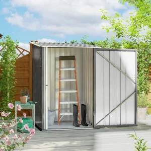 Abrigo de Jardim 0,92 m² 100x103x160 cm Abrigo Exterior de Aço Galvanizado com Porta Fechadura e Teto Inclinado para Armazenamento de Ferramentas Cinza
