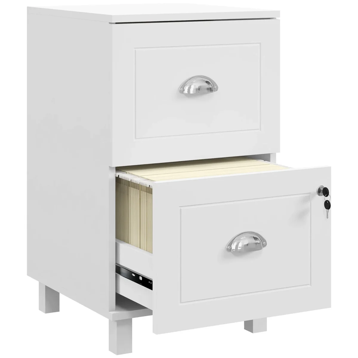 Bloco de Gavetas para Escritório Móvel Arquivador com 2 Gavetas para Escritório com Fechadura e Barras para Documentos A4 e Carta 40x41,5x67,5 cm Branco - Image 3