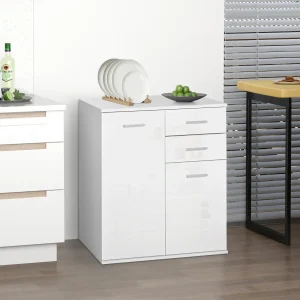 Armário tipo Aparador amplo espaço de armazenamento multiuso para sala de estar com portas e gavetas 71x35x76cm branco