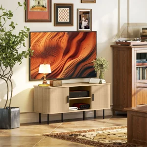 Móvel de TV Vintage Móvel de TV para Sala de Estar com 2 Portas de Correr 2 Prateleiras Abertas Móvel para Televisores de até 55 Polegadas 120x40x55 cm Carvalho