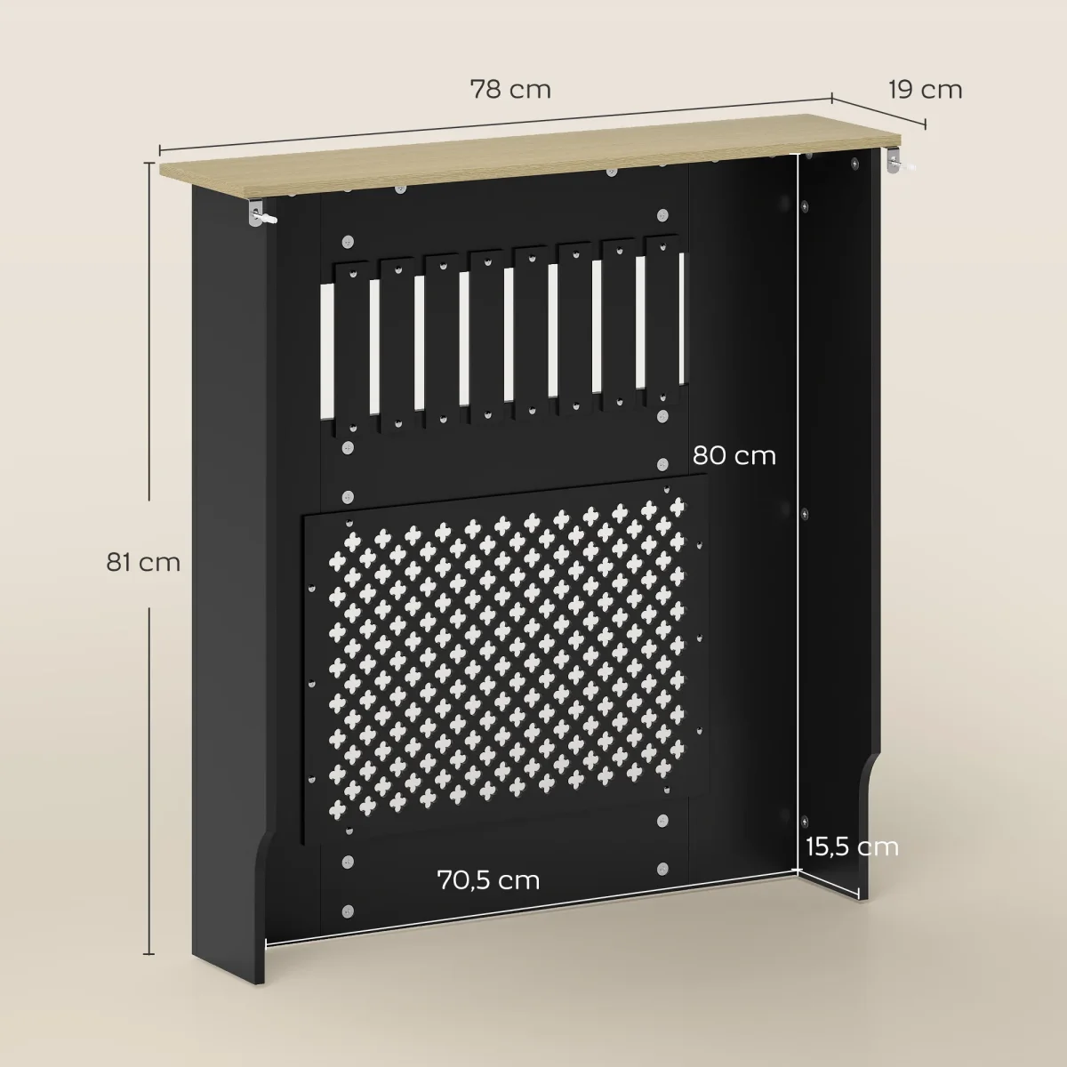 Cobertura para Radiadores Proteção Radiador de MDF 78x19x81 cm Cobertura de Radiador Desenho Moderno de Ripas e Colmeia para Sala Quarto Preto - Image 4