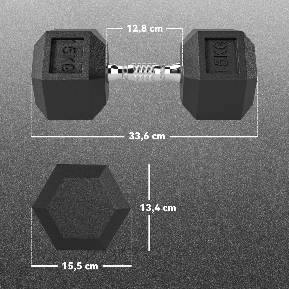 Haltere Hexagonal 15 kg Haltere com Barra de Conexão Metálica para treino em Casa Ginásio Escritório Preto e Prata - Image 4