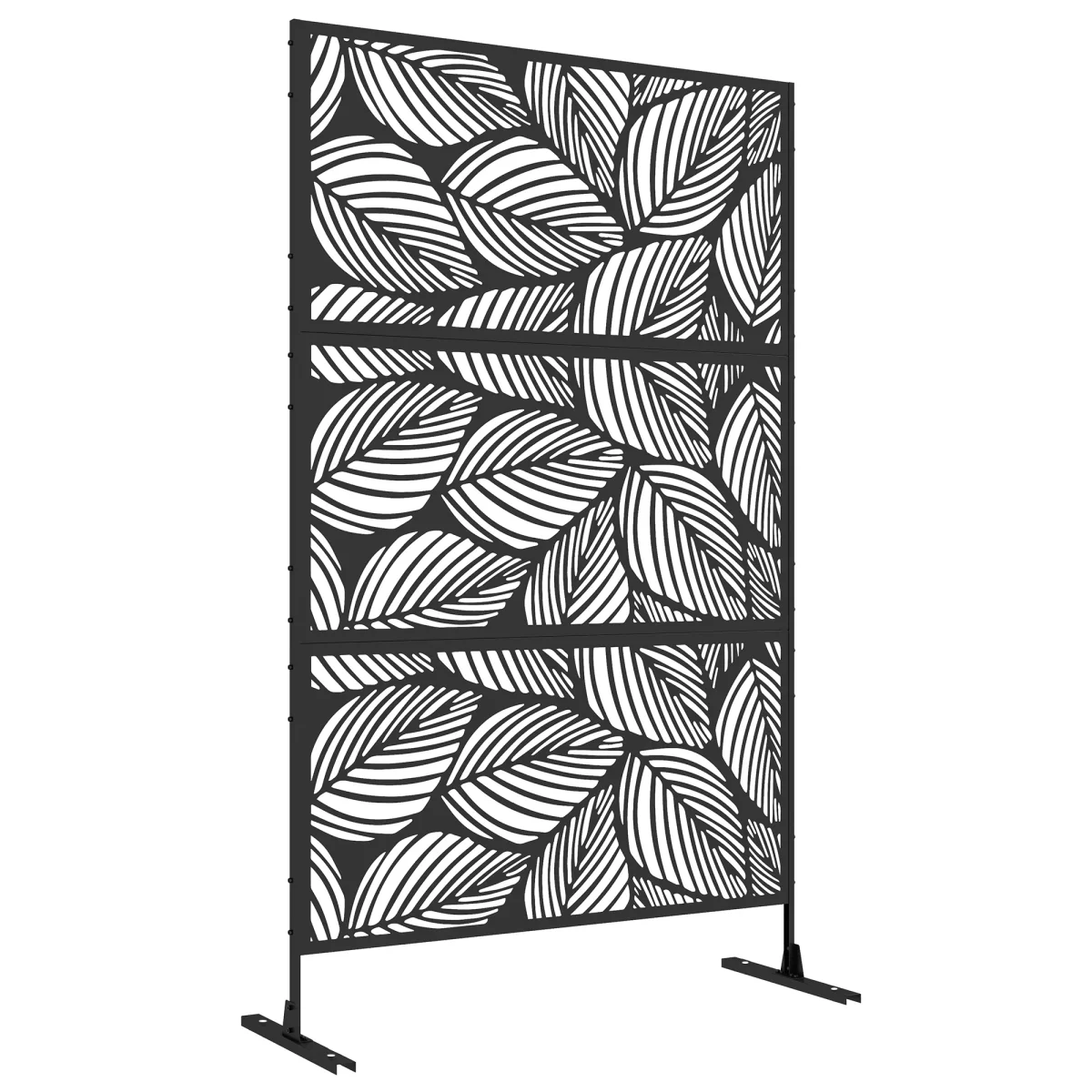 Biombo de Exterior Separador de Ambientes com 3 Peças com Padrão de Flores Grande e Estrutura de Aço Ecrã de Privacidade para Pátio Varanda Jardim 122x45x198 cm Preto - Image 3