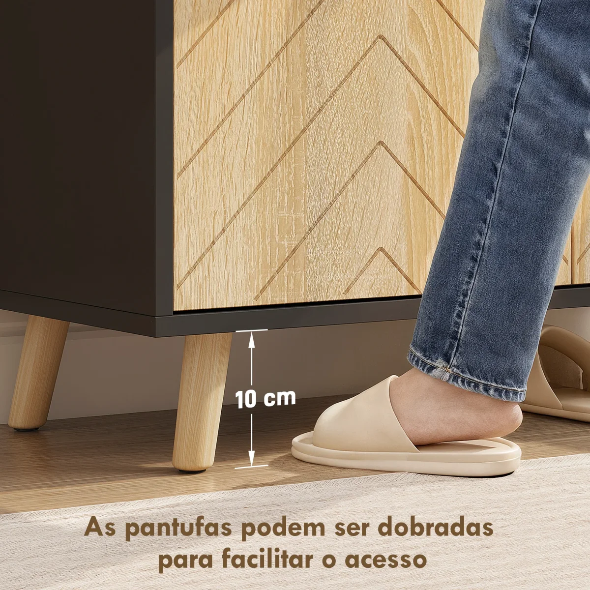 Sapateira de 2 Portas Sapateira para Entrada com Prateleiras Ajustáveis Compartimento Aberto e Pés em Madeira para 15 Pares de Sapatos 75x35x104 cm Preto e Madeira - Image 7