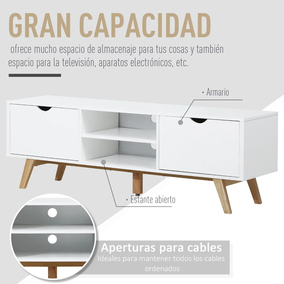 Armário de Televisão com armários Prateleiras Gerenciamento de cabos 150x39x50 Branco - Image 5