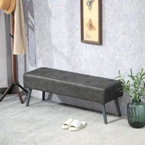 Banco de Pé de Cama Multifuncional Banco Pé de Cama Clássico Banco Dormitório com Pés de Madeira e Assento Acolchoado Carga 120 kg para Entrada Corredor 114x38x42 cm Cinza