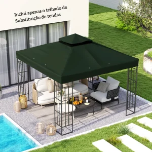 Toldo de Substituição para Pérgola 3x3 m Toldo de Substituição com Teto Duplo Proteção UV 30+ Toldo para Pérgola Verde
