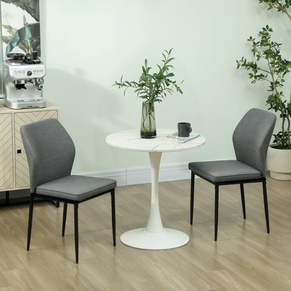Conjunto de 2 Cadeiras de Jantar Modernas Cadeiras de Cozinha com Assento Acolchoado e Estofado Encosto Curvo Pés de Aço para Sala Quarto 45x57x86 cm Cinzento