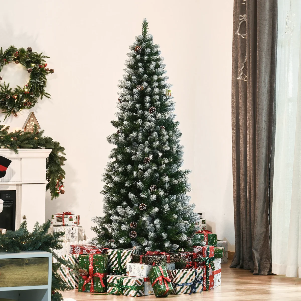 Árvore de Natal Artificial Ø75x180cm com 630 Ramas e 37 Pinhas Folhas de PVC Base Dobrável e Suporte Metálico Decoração de Natal para Interiores Verde - Image 2