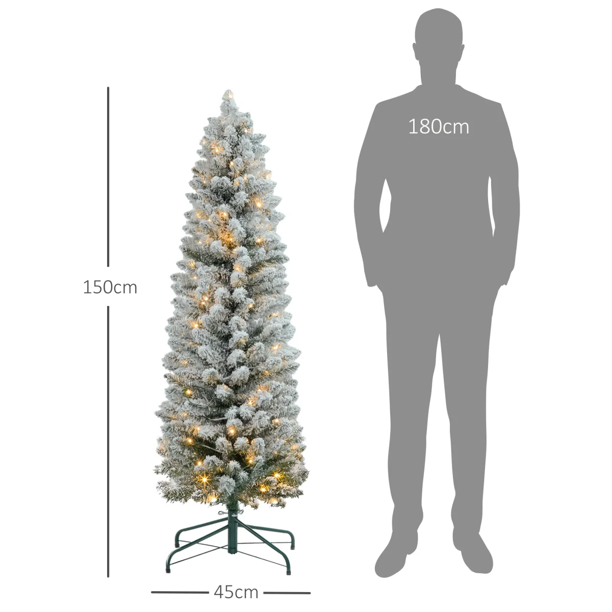 Árvore de Natal Árvore de Natal artificial nevada de 150 cm com 120 luzes LED 263 ramos e suporte metálico Árvore de Natal para sala verde e branca - Image 4