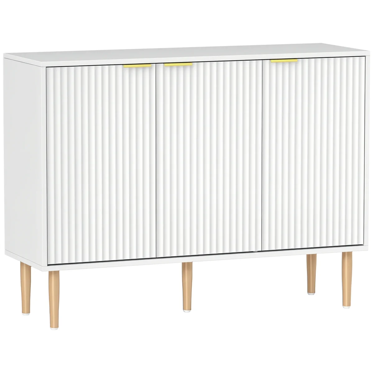 Aparador de 3 Portas Estriadas Aparador de Sala de Estar com Prateleira Ajustável Móvel para TV para Quarto Sala de Estar 107x35x80 cm Branco - Image 3