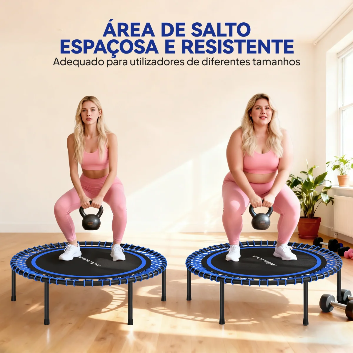 Trampolim de Fitness Adultos Ø114 cm com Estrutura de Aço Reforçada para Treino de Pernas Corpo em Casa Escritório Ginásio Azul e Preto - Image 6