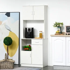 Armário Auxiliar para Cozinha com 3 Armários com Portas Prateleira Ajustável Gaveta e Prateleira Aberta 71x41x178 cm Branco