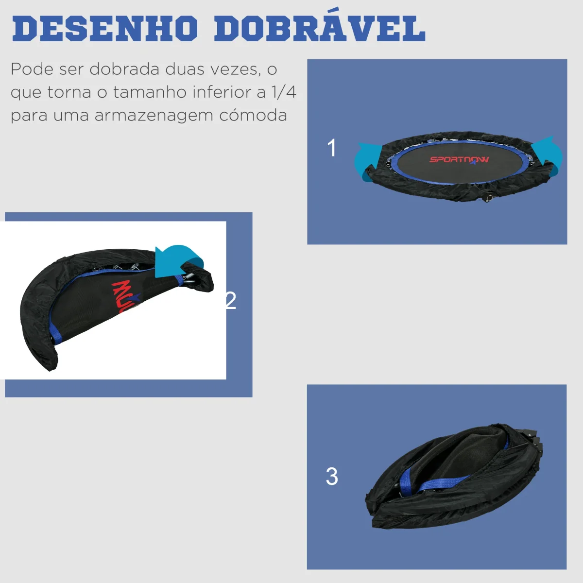 Trampolim Fitness Ø102 Trampolim Dobrável com Pega Ajustável em 4 Níveis Estrutura de Aço para Treino de Pernas Corpo em Casa Escritório Ginásio Azul - Image 6