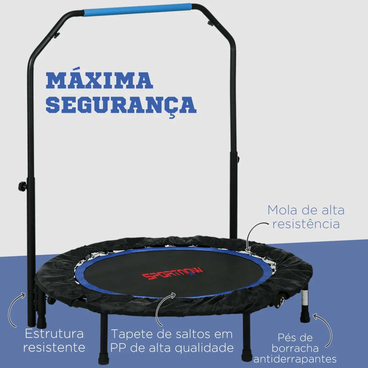 Trampolim Fitness Ø102 Trampolim Dobrável com Pega Ajustável em 4 Níveis Estrutura de Aço para Treino de Pernas Corpo em Casa Escritório Ginásio Azul - Image 7
