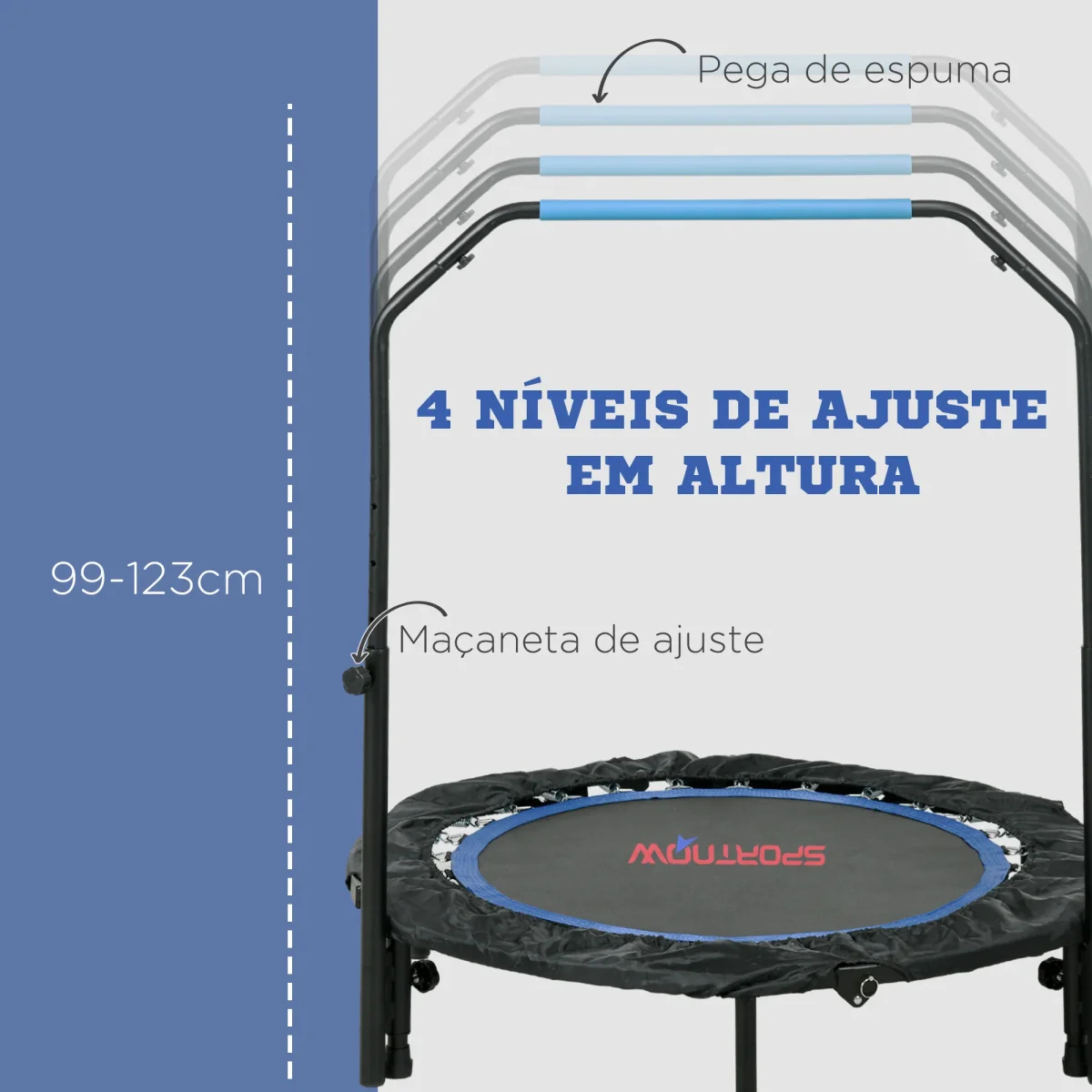 Trampolim Fitness Ø102 Trampolim Dobrável com Pega Ajustável em 4 Níveis Estrutura de Aço para Treino de Pernas Corpo em Casa Escritório Ginásio Azul - Image 5