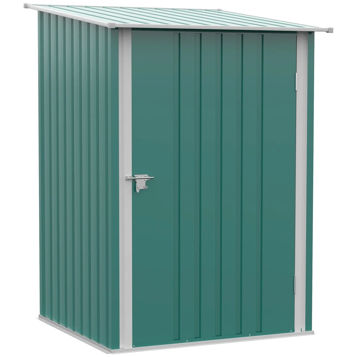 Abrigo de Jardim 0,92 m² 100x103x160cm Abrigo Exterior de Aço Galvanizado com Porta Fechadura e Teto Inclinado para Armazenamento de Ferramentas Verde - Image 3