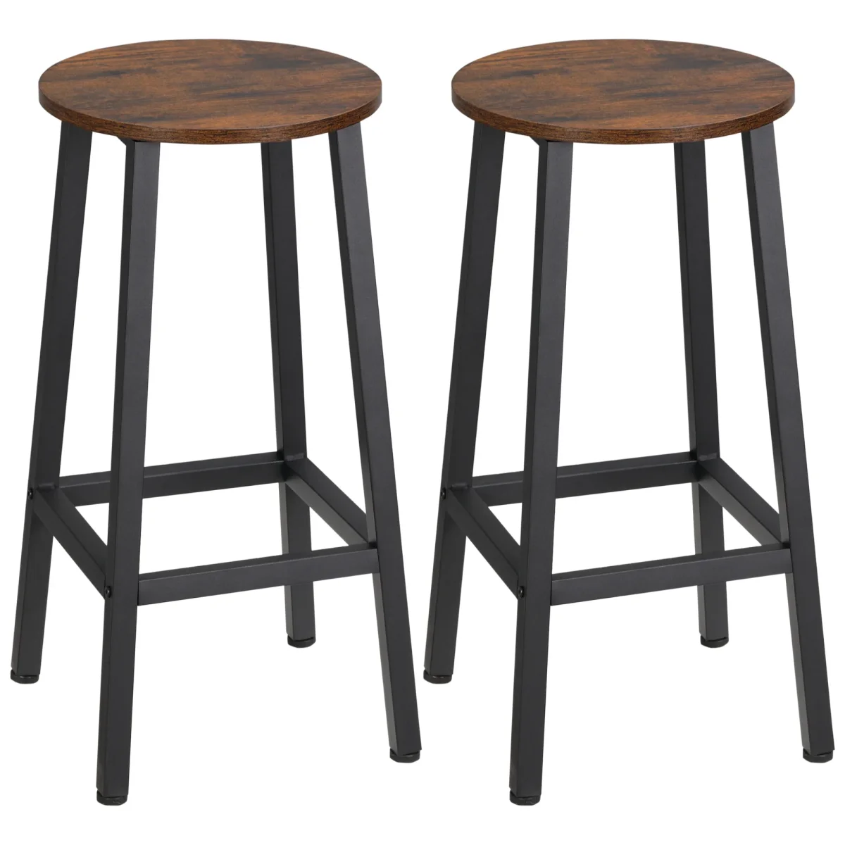 Conjunto de 2 Bancos Altos de Cozinha Bancos de Bar com Pés de Aço e Apoio para os Pés para Sala de Estar Sala de Jantar Carga 75kg 32,5x32,5x65 cm Madeira e Preto - Image 3