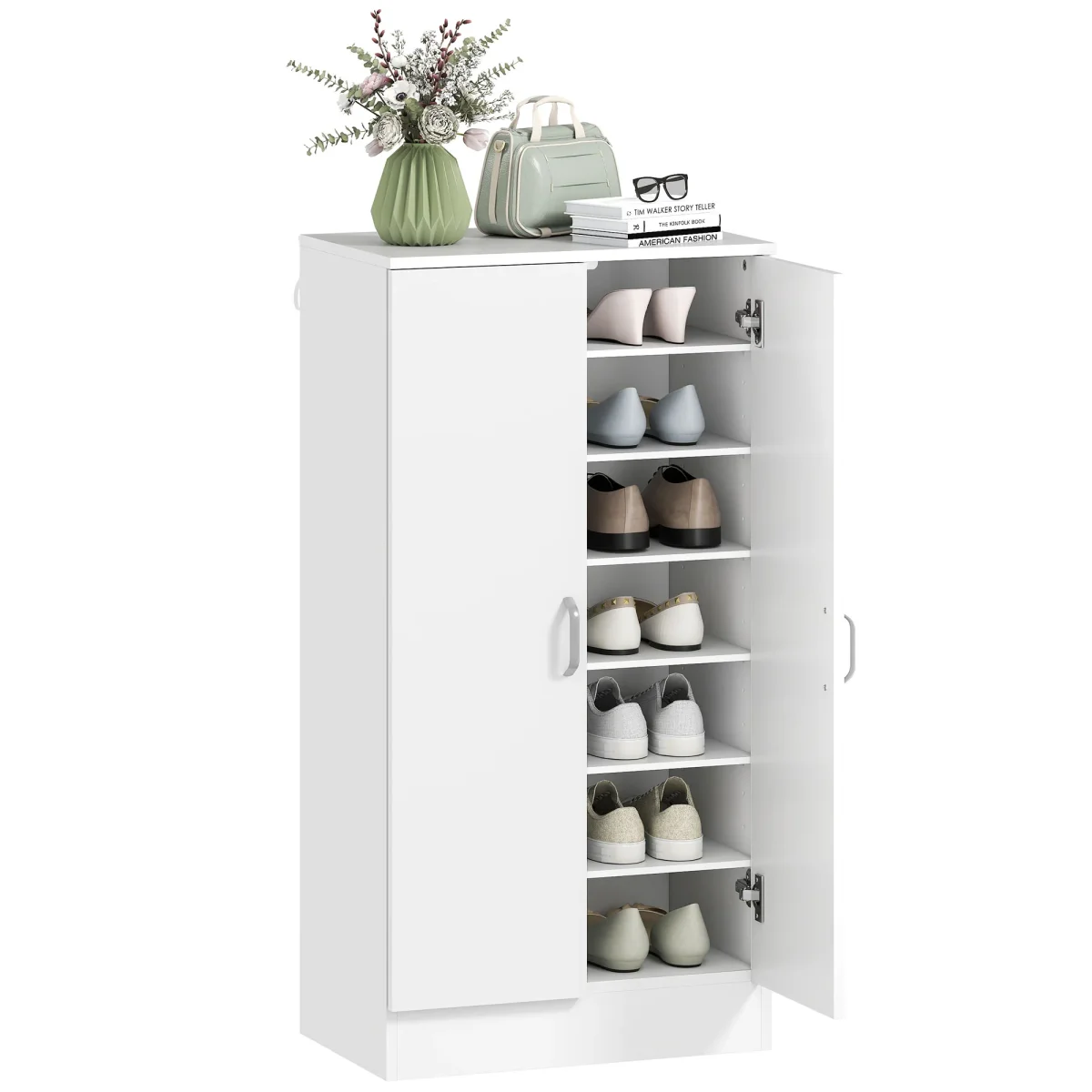Sapateira de 2 Portas Sapateira para Entrada com 6 Prateleiras Ajustáveis para 14 Pares de Sapatos 55x35x108 cm Branco - Image 3
