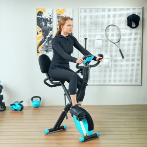Bicicleta Estática Dobrável com Resistência Magnética de 8 Níveis Bicicleta Estática Dobrável com Encosto Volante Ecrã LCD e Banda de Resistência Carga 110 kg 43x97x109 cm Verde