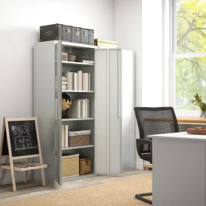 Armário para Arquivos de 5 Níveis com Chaves Prateleiras Ajustáveis Armário de Arquivos Metálico para Escritório Estudio Sala de Estar 80x40x180 cm Branco