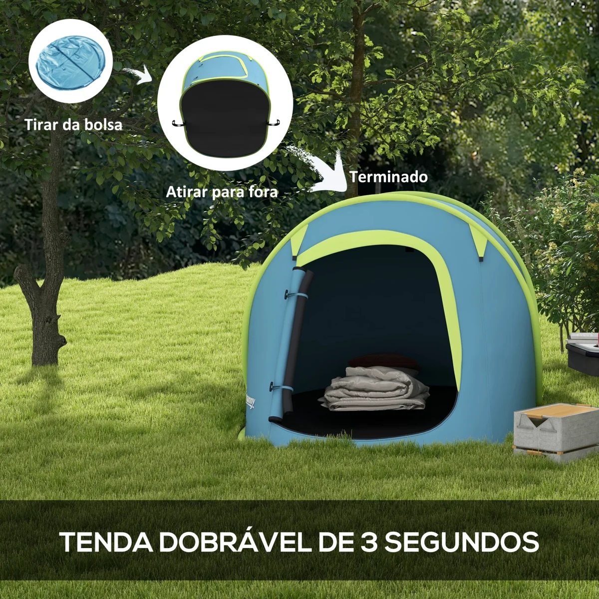 Tenda de Campismo para 2-3 Pessoas Tenda de Campismo Impermeável de 2000 mm com Bolsa de Transporte para Campismo Pesca Trekking 245x148x105 cm Azul - Image 5