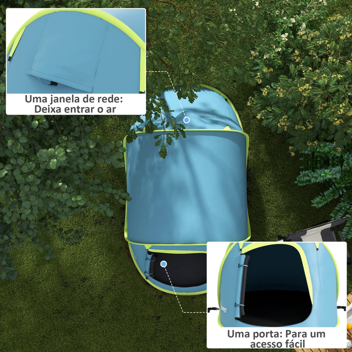 Tenda de Campismo para 2-3 Pessoas Tenda de Campismo Impermeável de 2000 mm com Bolsa de Transporte para Campismo Pesca Trekking 245x148x105 cm Azul - Image 7