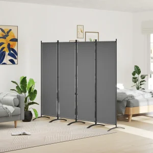Biombo Separador de Ambientes de 4 Painéis Biombo Dobrável 221x172 cm com Pés Largos Biombo Exterior para Terraço Pátio Jardim Cinza Escuro