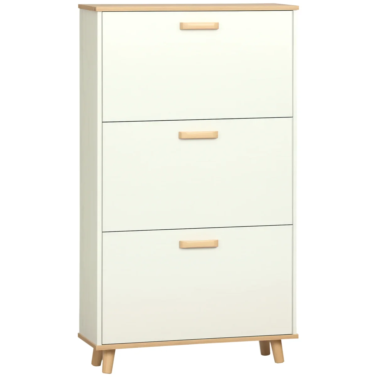 Sapateira Moderna Armário para Sapatos com 3 Gavetas Abatíveis para 12 Pares de Sapatos e Prateleira Ajustável para Corredor Entrada 70x23,5x122cm Branco e Madeira - Image 3