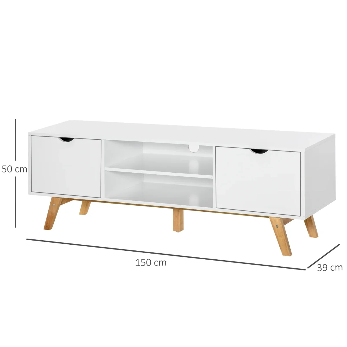 Armário de Televisão com armários Prateleiras Gerenciamento de cabos 150x39x50 Branco - Image 4