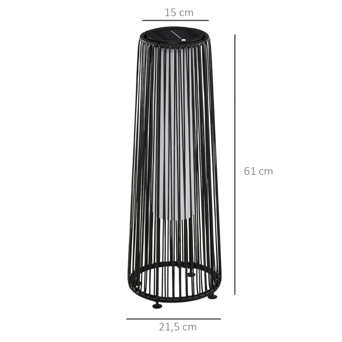 Candeeiro de chão de vime alimentado a energia solar com LED 1,5 W interruptor de controle automático de luz Decoração exterior Ø21,5x61 cm Preto - Image 4
