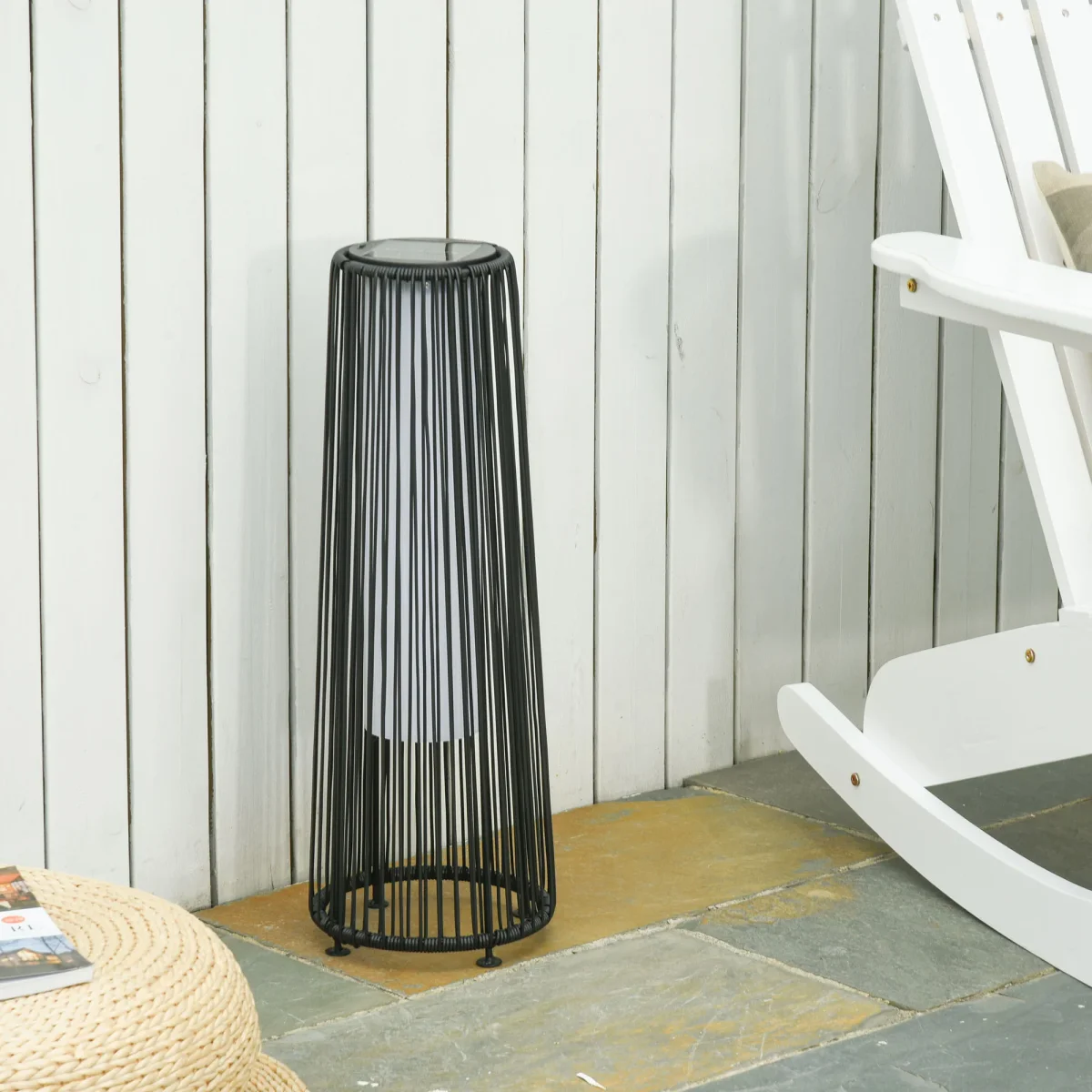 Candeeiro de chão de vime alimentado a energia solar com LED 1,5 W interruptor de controle automático de luz Decoração exterior Ø21,5x61 cm Preto - Image 2