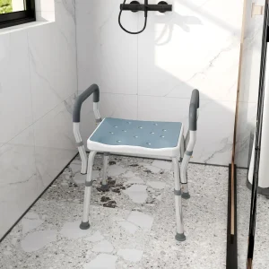 Banco de Duche Cadeira de Duche para Pessoas Idosas com Altura Ajustável Cadeira de Duche de Alumínio Antiderrapante Carga 150 kg para Idosos e Descapacitados 52x45x57-69 cm Azul