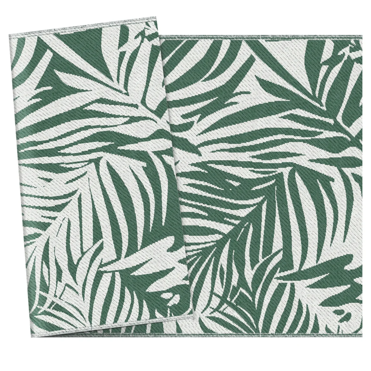 Tapete de Exterior 152x243 cm Tapete Reversível com Padrão de Folhas para Varanda Pátio Campismo Praia Verde Escuro e Branco - Image 9