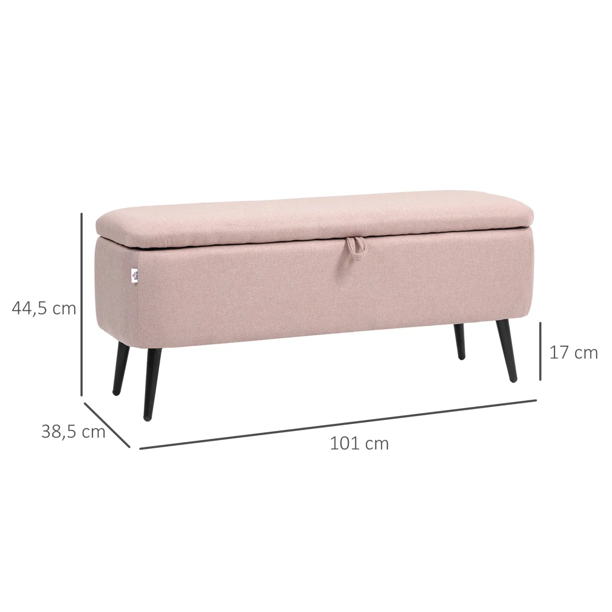 Banco de Armazenamento Estofado em Linho com Tampa Abatível e Pés de Aço para Dormitório Sala de Estar Entrada Carga Máxima 150kg 101x38,5x44,5 cm Rosa - Image 4