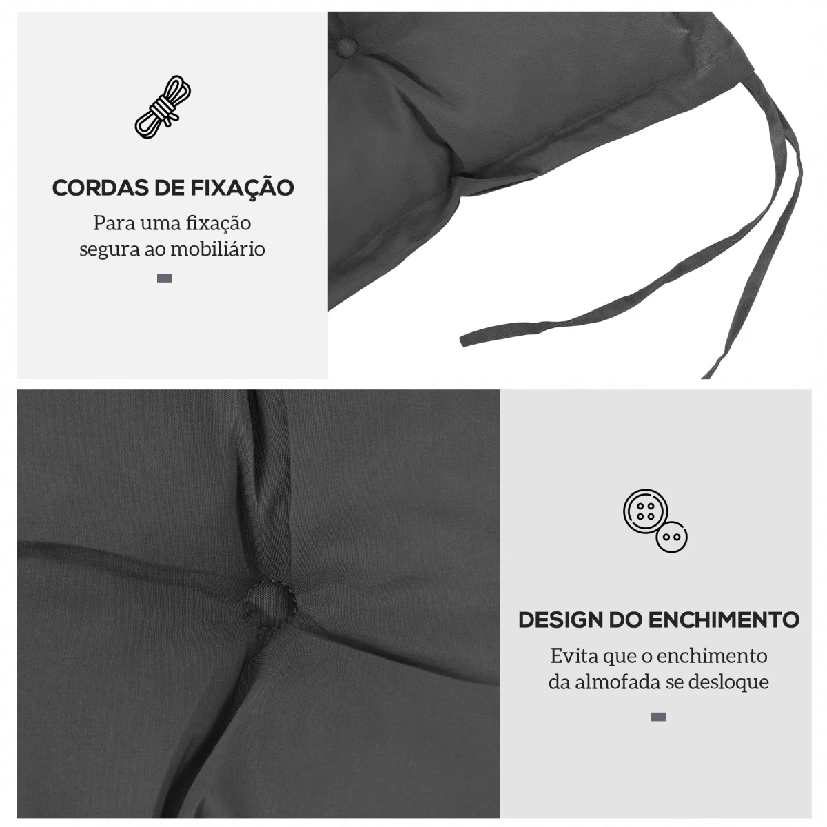Almofada para Banco de Jardim Acolchoada 100x40x10 cm Almofada Retangular para Interior e Exterior com Acolchoado Espesso e Cintas de Fixação Cinza Escuro - Image 7
