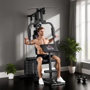 Multiestação de Musculação, Máquina de Musculação com Press de Peito, Pesos de 45 kg, Curl de Pernas e Braços, Polia Borboleta, Carga 100 kg, para Treino em Casa, Preto