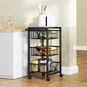 Fruteira para Cozinha Carrinho de Cozinha com 3 Cestas e Estrutura de Aço Carrinho Auxiliar com Rodas para Sala de Jantar 49,5x31x69 cm Cinza Claro