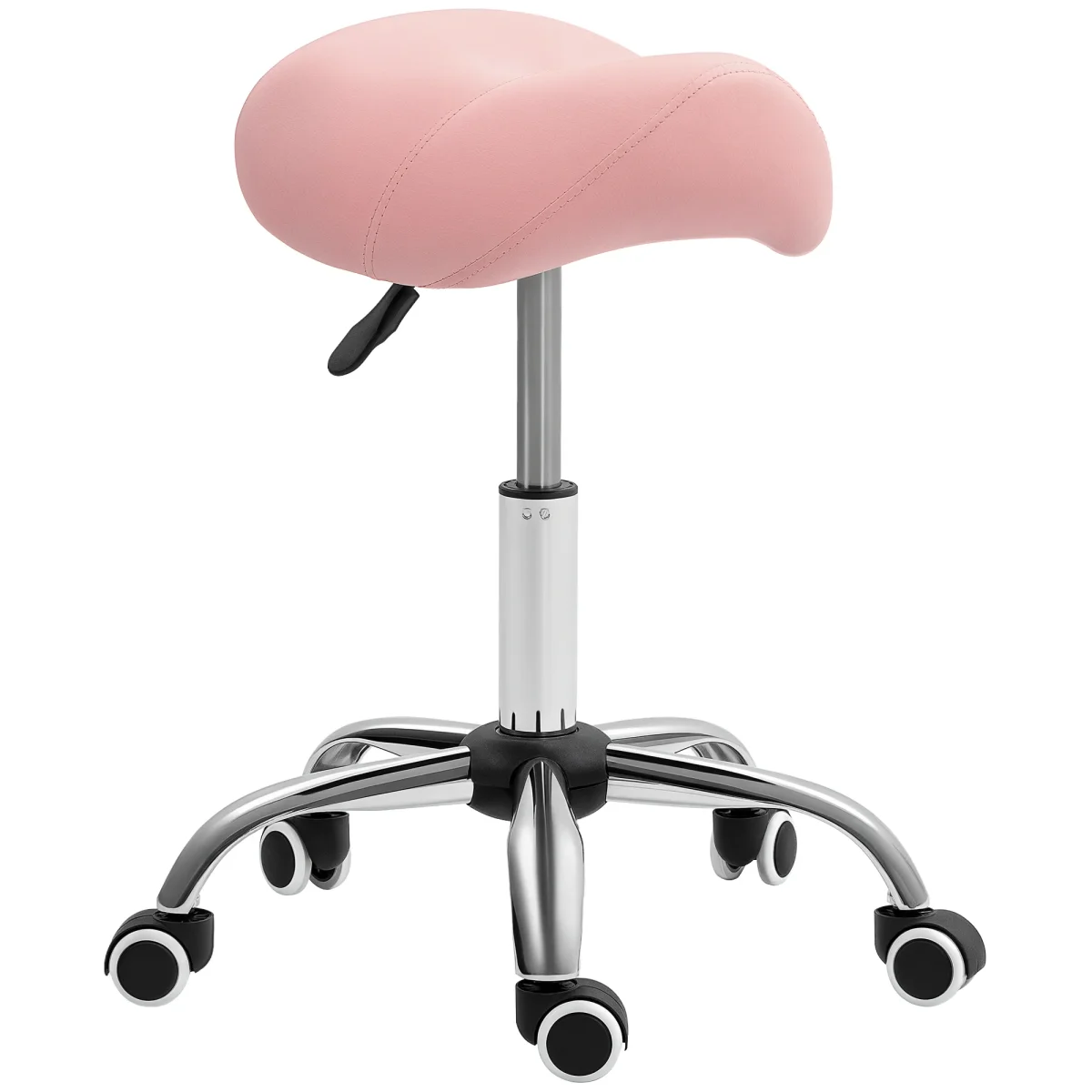 Banco com Rodas Banco Giratório Cosmético com Altura Ajustável Assento Acolchoado e Amplo Dentista Cabeleireiro Carga 120 kg 52x53x49-61 cm Rosa - Image 3